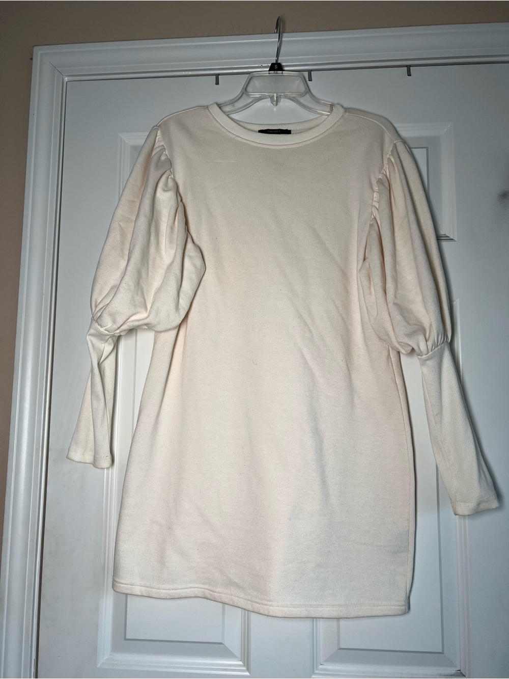 Forever 21 Cream Long Sleeve Puff-Sleeve Dress